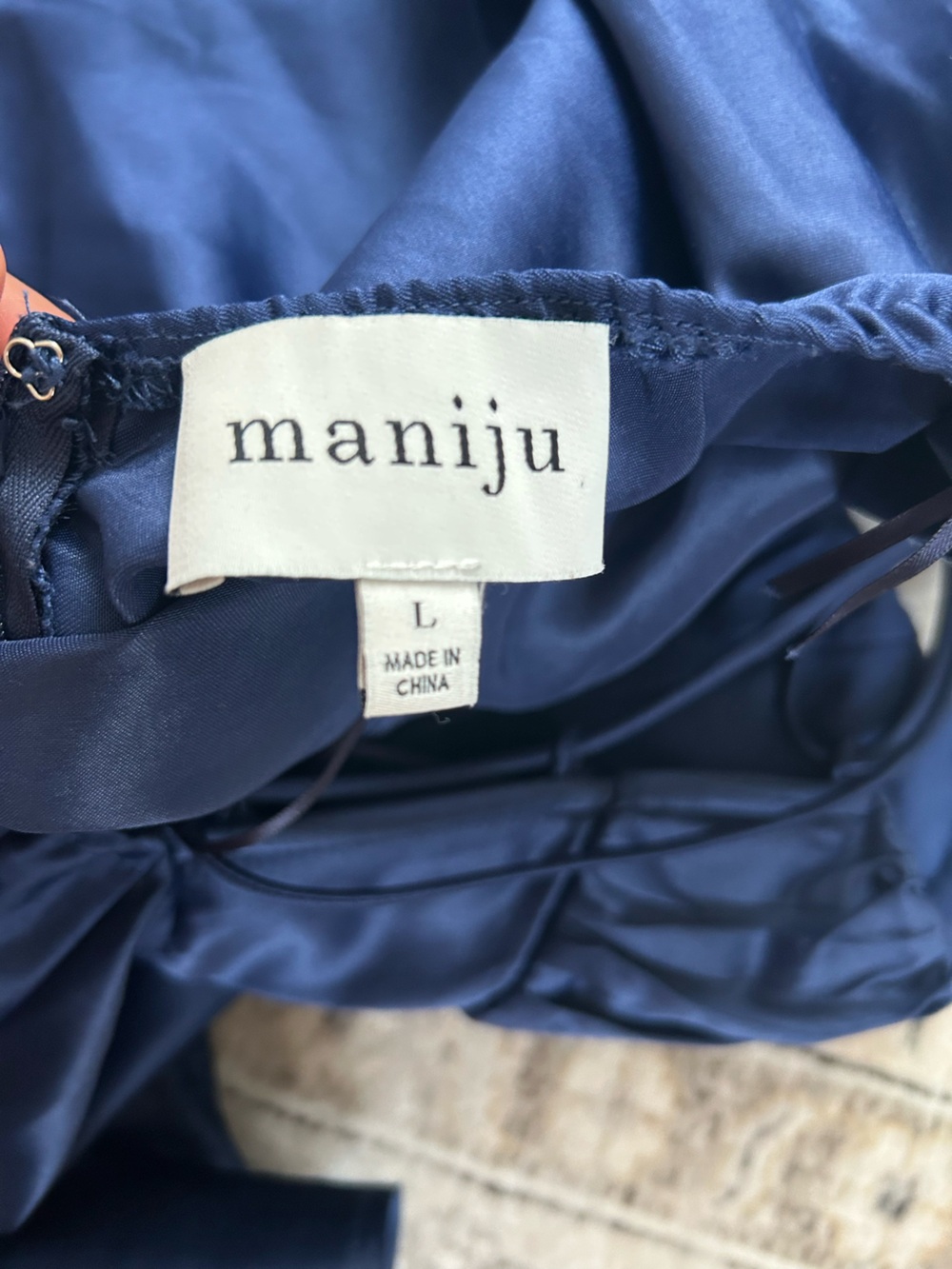 MANIJU Elegant Navy Spaghetti-Strap Maxi Dress with High Side Slit SIZE L - Picture 7 of 8